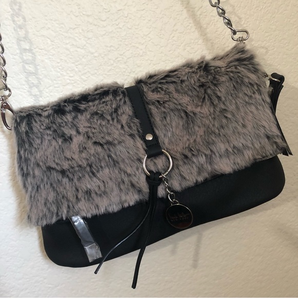 Nicole Miller Handbags - Nicole Miller Faux Fur Foldover Purse Handbag Charm Black NWT $88